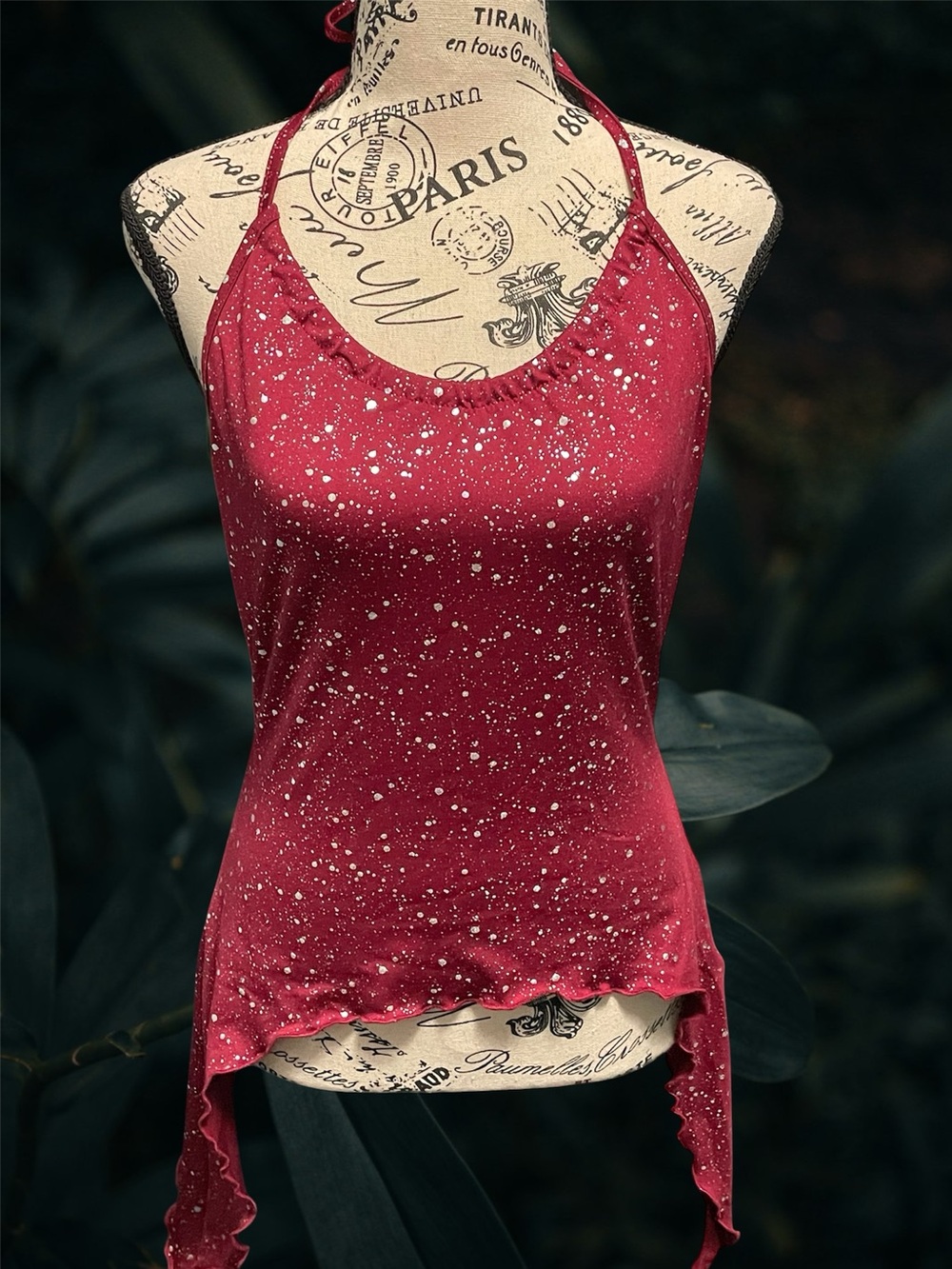 Maroon Speckled Halter Tie-Back Tank Top